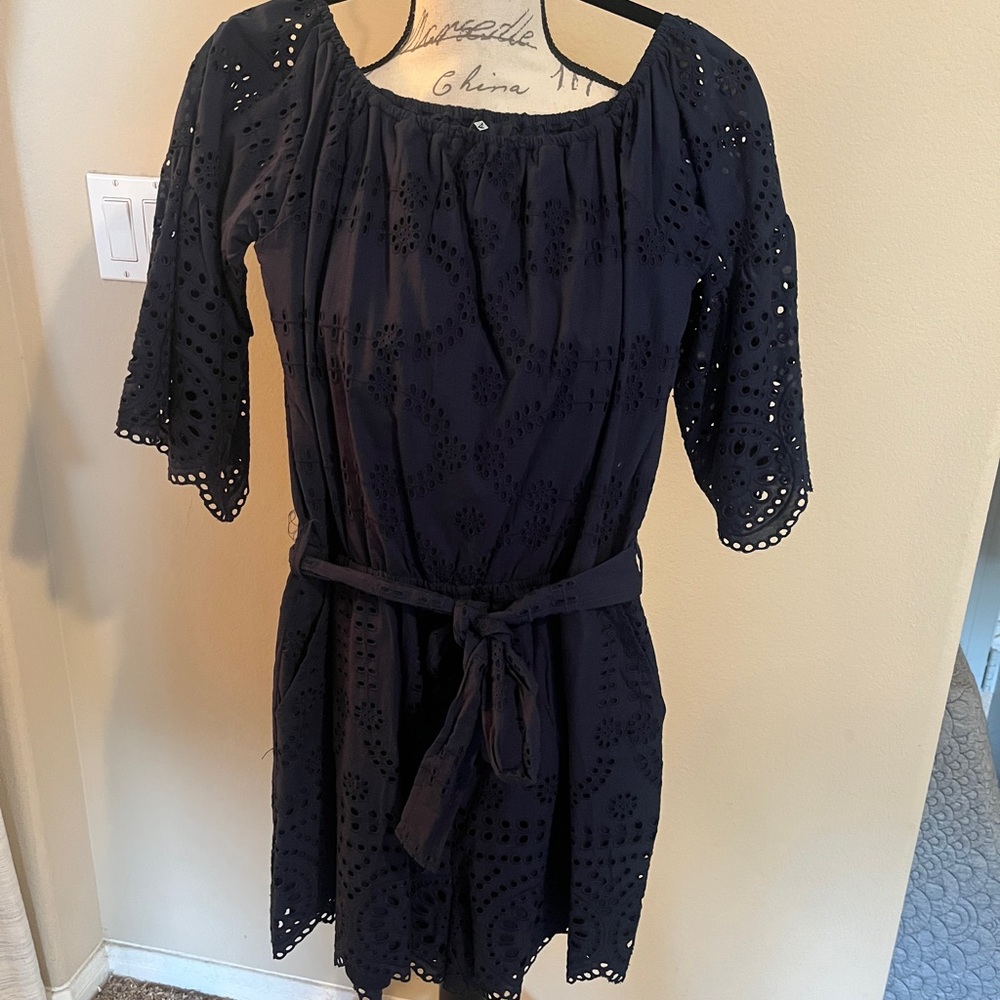 NWT Sperry Navy Eyelet Off-the-Shoulder Romper Size Large